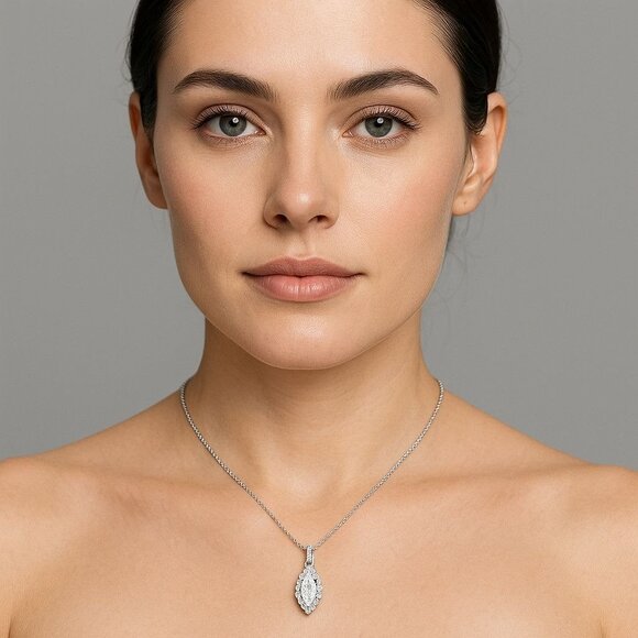 Bomb Party Refined Taste Necklace White Ice Crystal Rhodium Plated NWT Gift - Picture 2 of 7